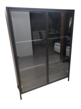 SOLIDNA Witryna/regał z szybą loft czarny