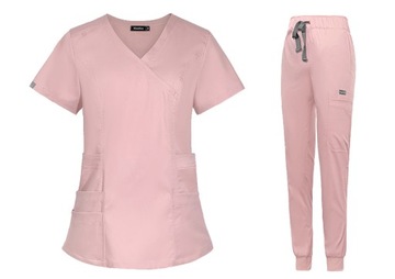 KOMPLET MEDYCZNY DAMSKI SCRUB UNIFORM RÓŻNE KOLORY JASNORÓŻOWY ROZMIAR L