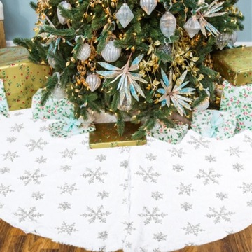 DYWANIK POD CHOINKĘ MATA BIAŁY GWIAZDKI SREBRNE DYWAN 90 CM NA PREZENTY