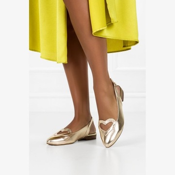 BALERINY DAMSKIE BŁYSZCZĄCE SKÓRZANE Z SERCEM r 36