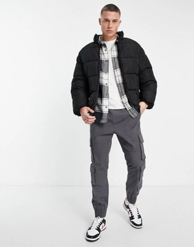 JACK&JONES KRÓTKA CZARNA PIKOWANA KURTKA PUFFER JTD NG3__S