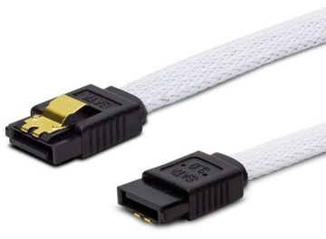 biały kabel SATA 3 50cm oplot złote zatrzaski