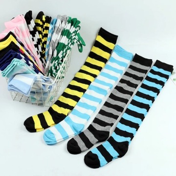 Color Striped Stockings Japanese Over Knee Socks Fashion Women Keep Warm