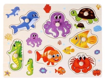 PUZZLE EDUKACYJNE DREWNIANE UKŁADANKA OCEAN RYBKI
