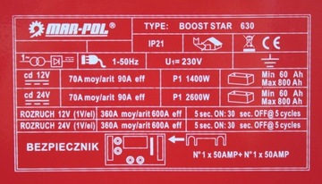 BOOSTER STARTER URZĄDZ ROZRUCHOWE 630A LCD 12V 24V