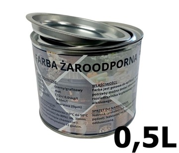 FARBA ŻAROODPORNA LAKIER DO KOMINÓW TŁUMIKA PIECA GRILLA CZARNA TRWAŁA 0,5L
