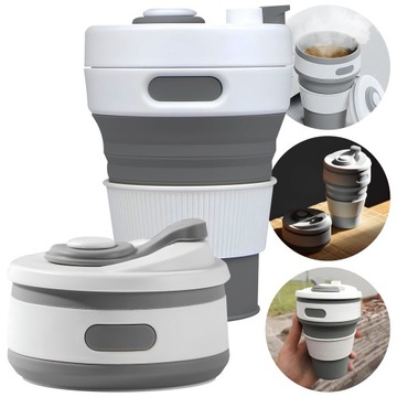 Туристическая складная термокружка для кофе, чая, напитков, серая, 350 мл