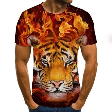T-SHIRT MĘSKI KOSZULKA 3D NADRUK LEW TYGRYS, L