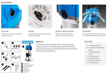 ФРЕЗЕРНЫЙ СТАНОК ПО ДРЕВЕСИНЕ ТРИМЕР ЭЛЕКТРИЧЕСКИЙ РУЧНОЙ 800ВТ