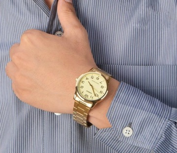 ZŁOTY ZEGAREK MĘSKI CASIO MTP-V001G-9B + PUDEŁKO NA PREZENT
