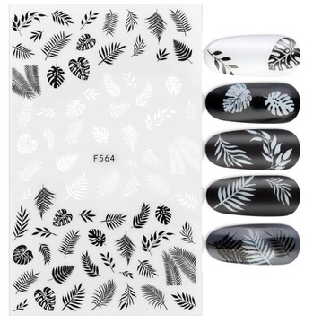 NAKLEJKA SAMOPRZYLEPNA LISTKI LIŚCIE CZARNE BIAŁE