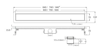 Lineer Drain 70 см 2IN1 Низкий сифон для тарелки