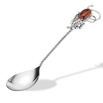 Серебряная ложка 925 ЯНТАРЬ для крещения ГРАВИРОВКА