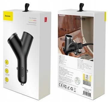 Автомобильное зарядное устройство BASEUS Y тип 2xUSB + гнездо прикуривателя черное CCAL