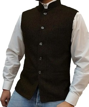 Mens Herringbone Wool Vests Suit Business Stand Co