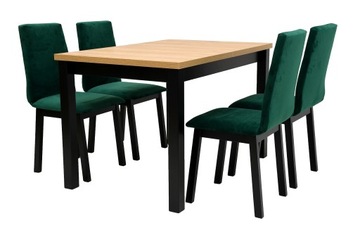 komplet styl loft, krzesła tapicerowane - welur, drewniany stół