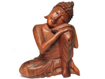 Rzeźba Medytujący BUDDA Figurka Drewno 20cm Rękodz