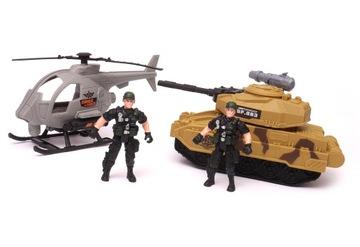 Żołnierzyki 10cm żołnierz czołg strzela strzałkami + helikopter