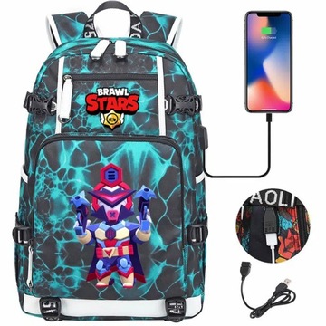Plecak Brawl Stars Mecha Colt z ładowaniem USB Wodoodporny o dużej pojemności