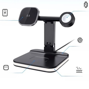 15W Indukcyjna Stacja ładowania 3w1 do Telefonu Słuchawek i Smartwatcha