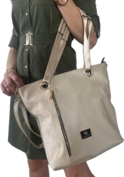 BEŻOWA TOREBKA DAMSKA WOREK shopper A4