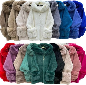 PŁASZCZ ALPAKA Z KAPTUREM KURTKA Z FUTERKIEM