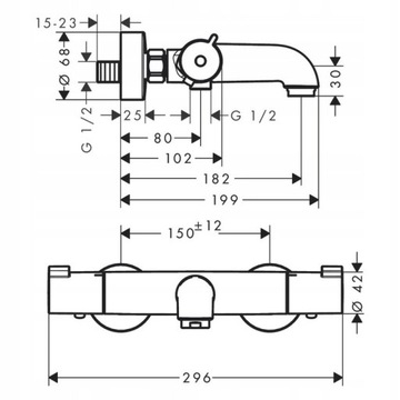 HANSGROHE Смеситель для ванны ТЕРМОСТАТ + Дождевой душ