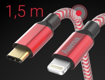 Кабель Hama Apple Lightning USB-C 1,5м для быстрой зарядки для IPHONE, красный