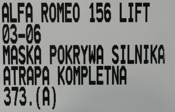 ALFA ROMEO 156 FACELIFT 03-06 KAPOTA KRYT MOTORU