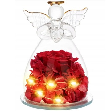 ВЕЧНАЯ РОЗА В СТЕКЛЕ СО СВЕТОДИОДНОЙ ПОДСВЕТКОЙ ФИГУРКА АНГЕЛА ПОДАРОК ​​НА ДЕНЬ МАТЕРИ