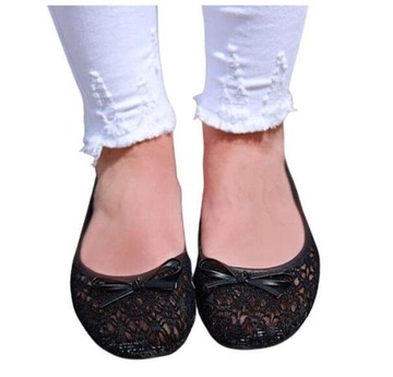 Buty damskie Lekkie przewiewne czarne baletki baleriny z kokardką 37