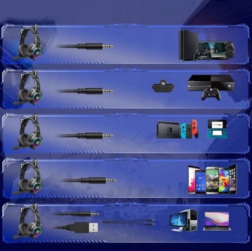 ONIKUMA K9 ИГРОВЫЕ НАУШНИКИ ДЛЯ ИГРОВ RGB СВЕТОДИОДНЫЕ С КОШАЧЬИМИ УШАМИ КОШАЧЬИ УШИ