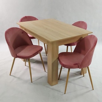 Стол MODERN 120 sonoma и 4 розовых стула DENWER VELVET