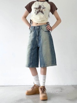 ReddaChic Vintage Blue Gradient Denim Shorts Women