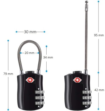 2x комбинированный ключ TSA для багажа с кабелем