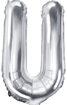 Balon foliowy LITERA U srebrny mały 35 cm NAPIS NA URODZINY metalik