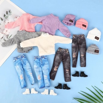 КОМПЛЕКТ ЖЕНСКОЙ ОДЕЖДЫ ИЗ СВИТЕРА, БРЮКИ, ШАПКИ И ТУФЛИ ДЛЯ КУКЛЫ БАРБИ