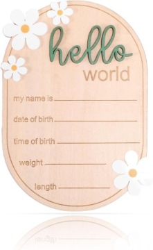 Табличка Дерев'яна Hello World Оголошення Народження Дитини Сувенір