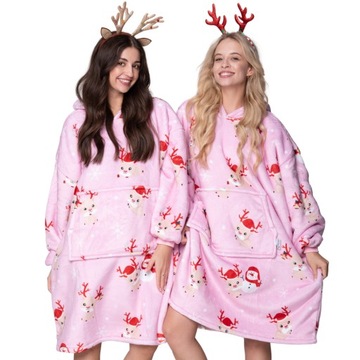 KOC BLUZA Oversize Gruba KOCOBLUZA 2w1 XXL Wzór RENIFER Futrzak z Kapturem