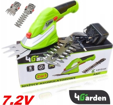 4GARDEN NOŻYCE AKUMULATOROWE DO TRAWY KRZEWÓW ŻYWOPŁOTU 2w1 ANT720 7.2V