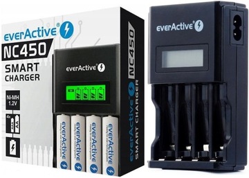 Ładowarka do akumulatorków AA AAA LCD everActive NC-450 na 4 Akumulatory