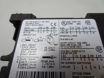 КОНТАКТОР SIEMENS SIRIUS 3RT 3RT1025-1BB40 ДВИГАТЕЛЬ 7,5 КВТ КАТУШКА 24 В постоянного тока 40 А