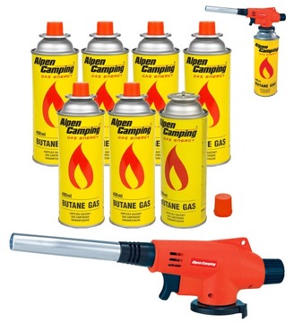 PALNIK GAZOWY długi ALPEN CAMPING + GAZ x7