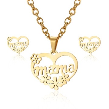 KOMPLET KOLCZYKI+ŁAŃCUSZEK MAMA STAL NIERDZEWNA DZIEŃ MATKI