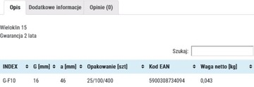 GŁOWICA SUWAKOWA DO BATERII 3/8 CALA 15 ZĄBKÓW
