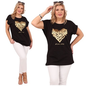 LUŹNA BAWEŁNIANA BLUZKA Z SERCEM TSHIRT OVERSIZE DUŻE ROZMIARY NA CO DZIEŃ