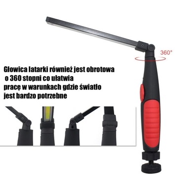 LATARKA LAMPA WARSZTATOWA COB LED MAGNES HAK USB