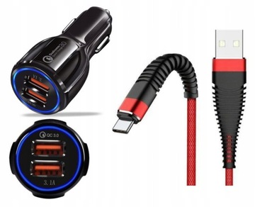 Ładowarka samochodowa USB 3.0 + Kabel usb TYP C