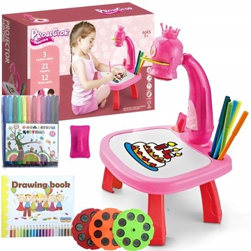 PROJEKTOR RZUTNIK DO NAUKI RYSOWANIA STOLIK RÓŻOWY SZKICOWNIK WZORY MAZAKI