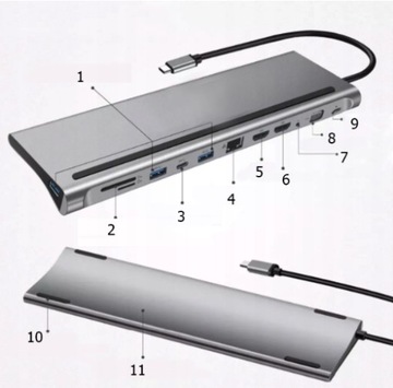 АДАПТЕР USB C HUB MACBOOK AIR PRO M1 M2 M3 2x HDMI USB SD VGA RJ45 12in1 PD